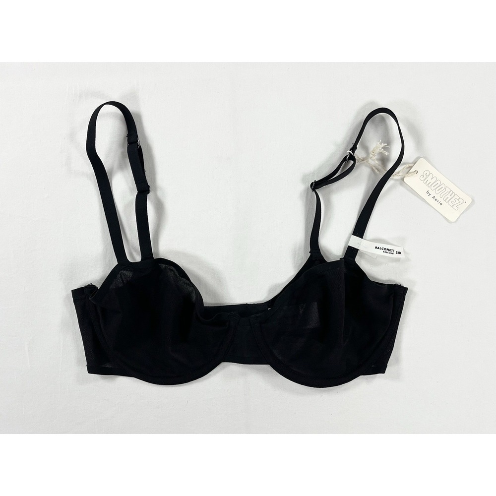 New Aerie Smoothez Sheer Mesh Unlined Balconette Underwire Bra Black 32D